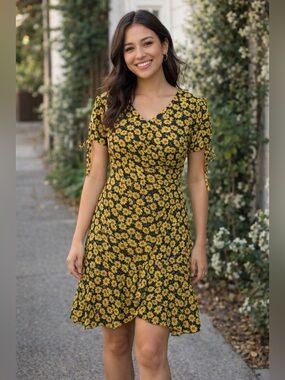 Sunflower dress v neck high low dress